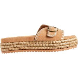 NEW C&C California Barista Flatform Whipstitch Buckle Women Sandals tan 354
